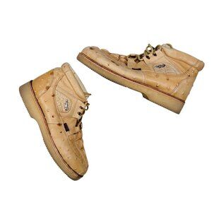 Reyme Caiman Ostrich Embossed Leather Oil Resistant 8 Men Shoes Boots Tan